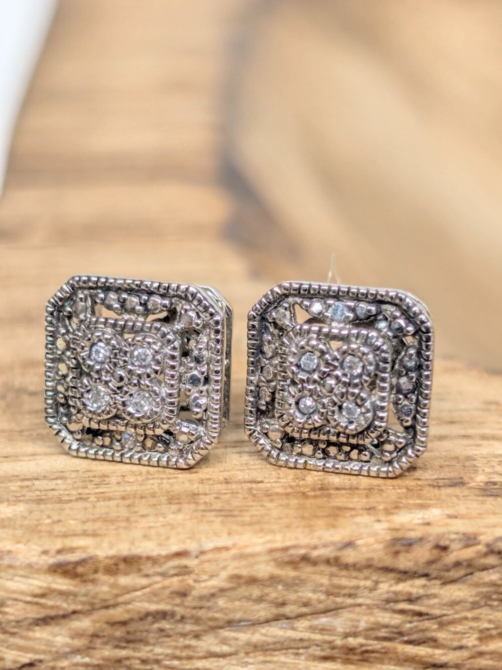 Designer Sterling Silver 925 And Diamonds Stud Earrings